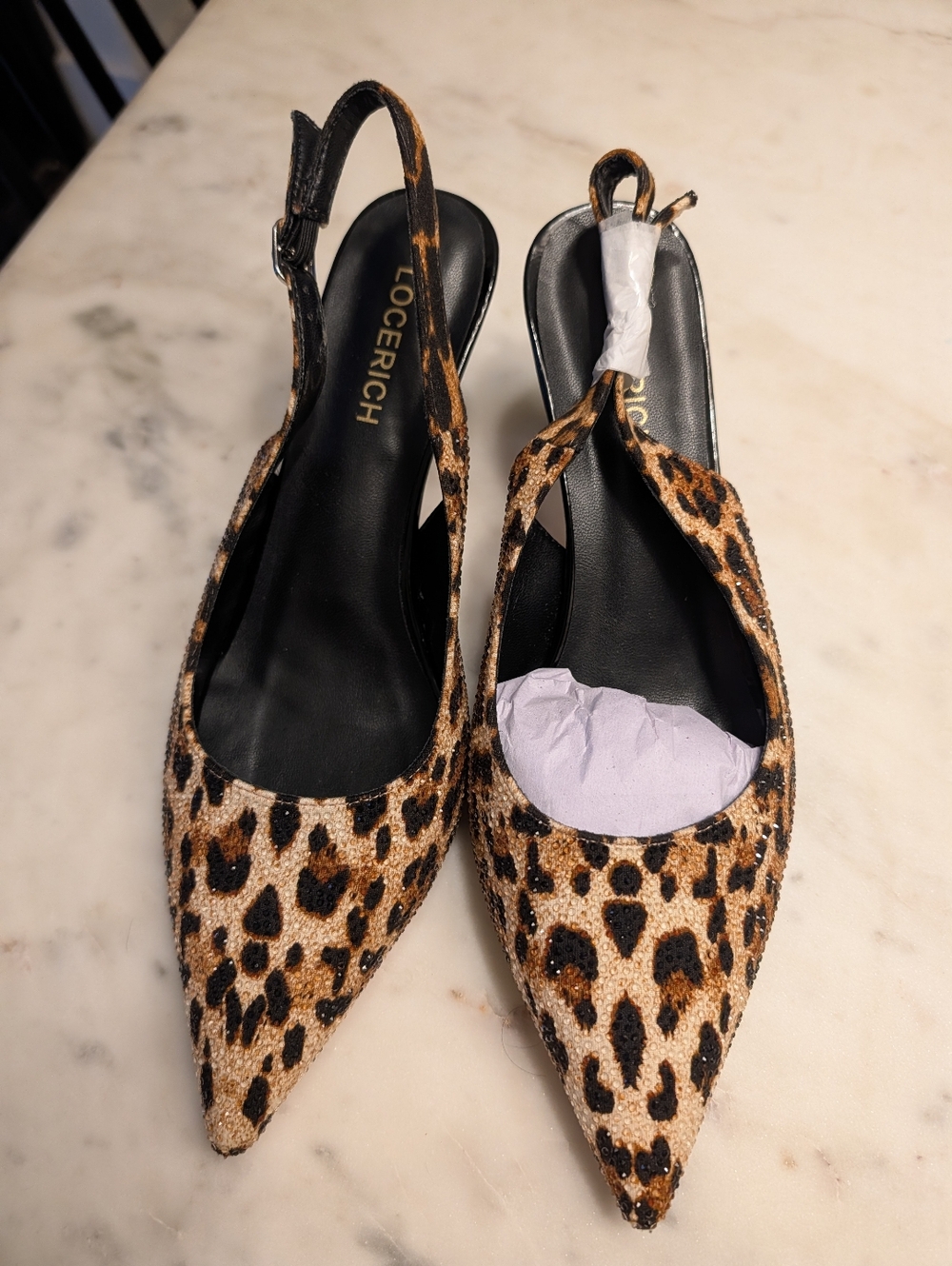 Tiktok Shop Viral Leopard Sparkly Pointed Slingback Pumps Brown/Black Size 10